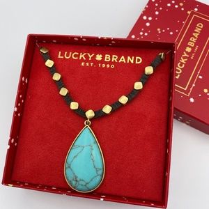 Lucky Brand Turquoise, Leather, Gold Long Necklace